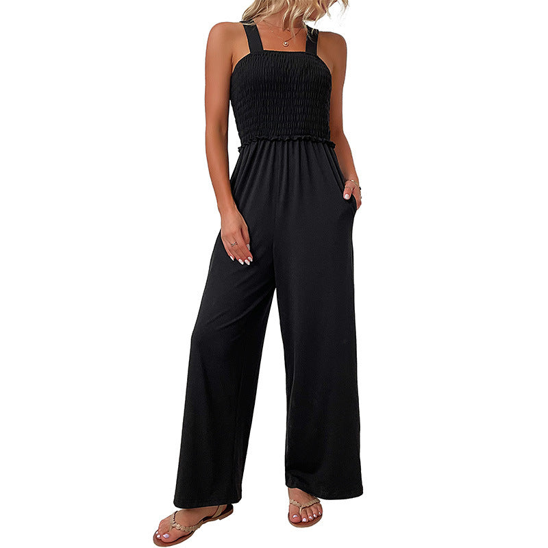 Wide-Leg Jumpsuit with Smocked Bodice and High Waist