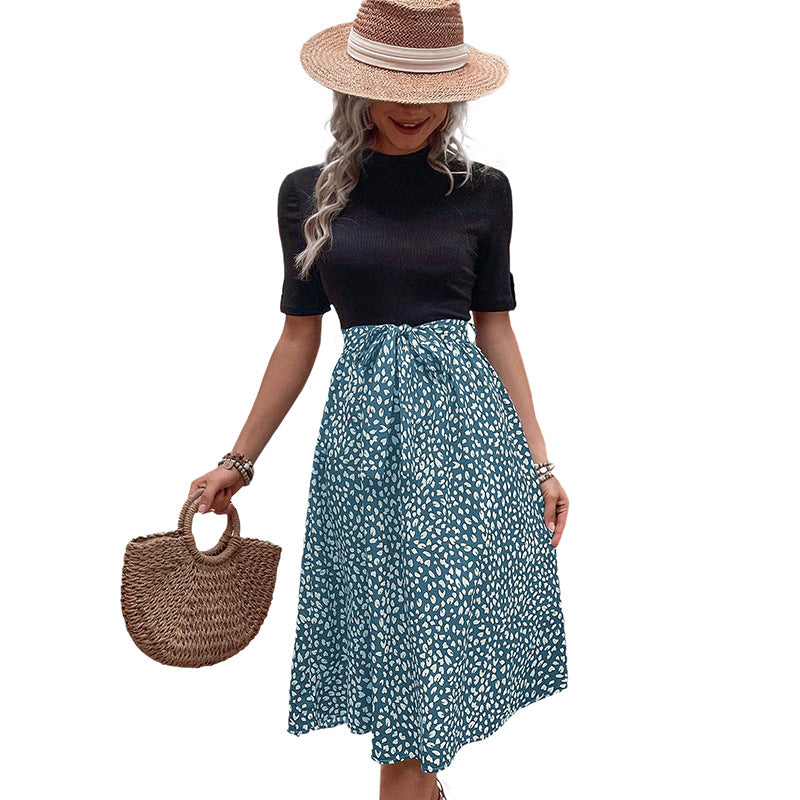 A-Line Midi Skirt with Abstract Print and Tie-Up Waist