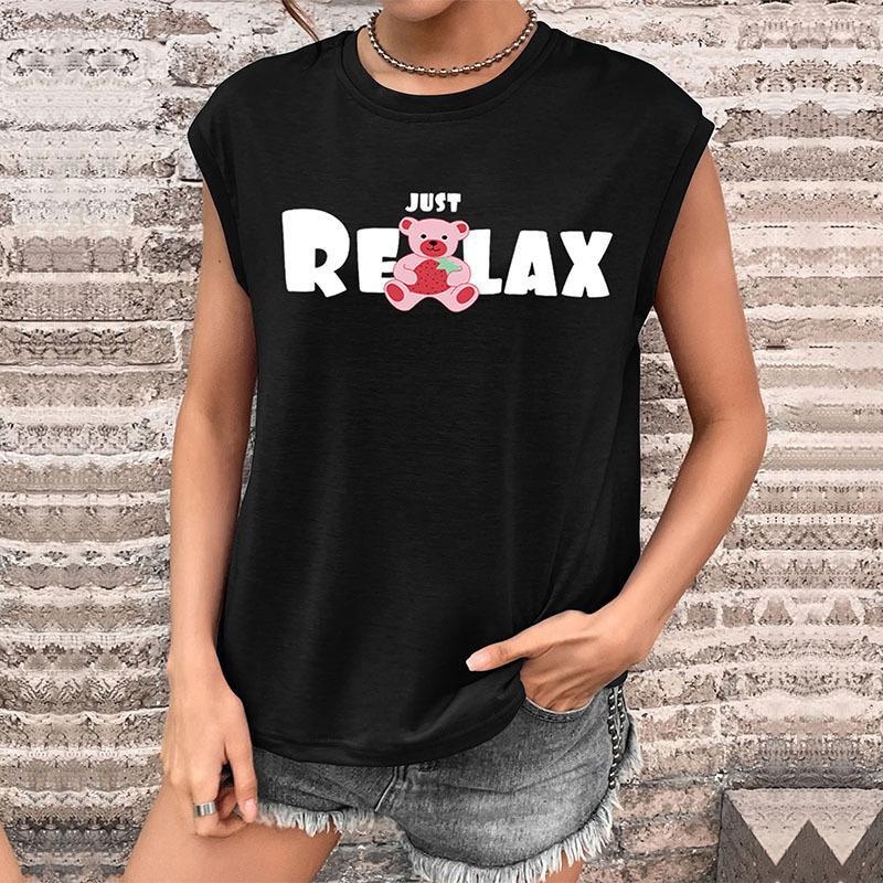Graphic Print T-Shirt with Cap Sleeves and Crewneck