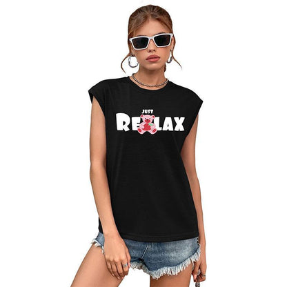 Graphic Print T-Shirt with Cap Sleeves and Crewneck