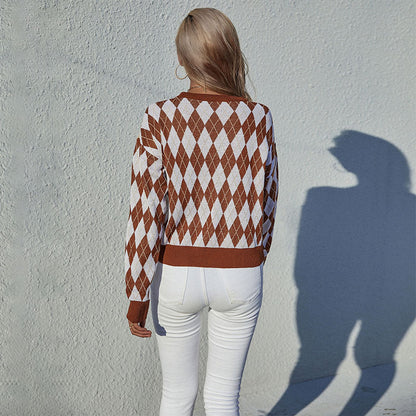 Argyle Sweater with Crewneck and Long Sleeves