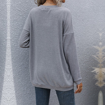 Loose Ribbed Cardigan with Open Front and Patch Pockets