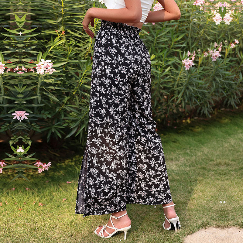 Floral Print Palazzo Pants with High Smocked Waist