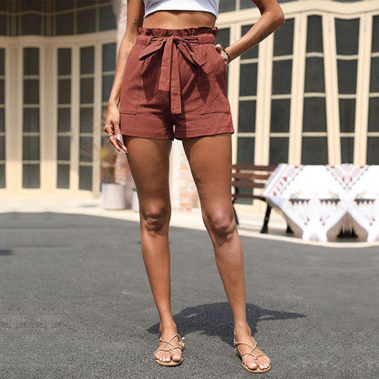 High-Waisted Paperbag Shorts with Tie Belt