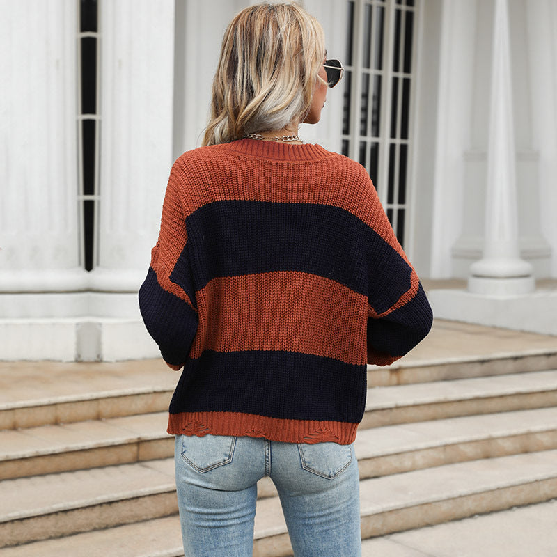 Loose Color-Block V-Neck Sweater