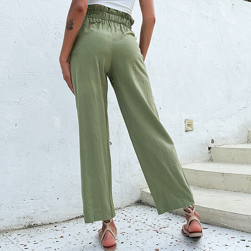 Straight-Leg Cropped Pants with Pleated Paperbag Waist