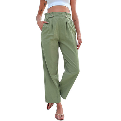 Straight-Leg Cropped Pants with Pleated Paperbag Waist