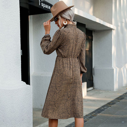 Ditsy Leopard Print Shirt Dress with Lapel Collar