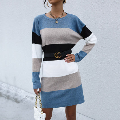 Color-Blocked Sweater Dress with Loose Fit