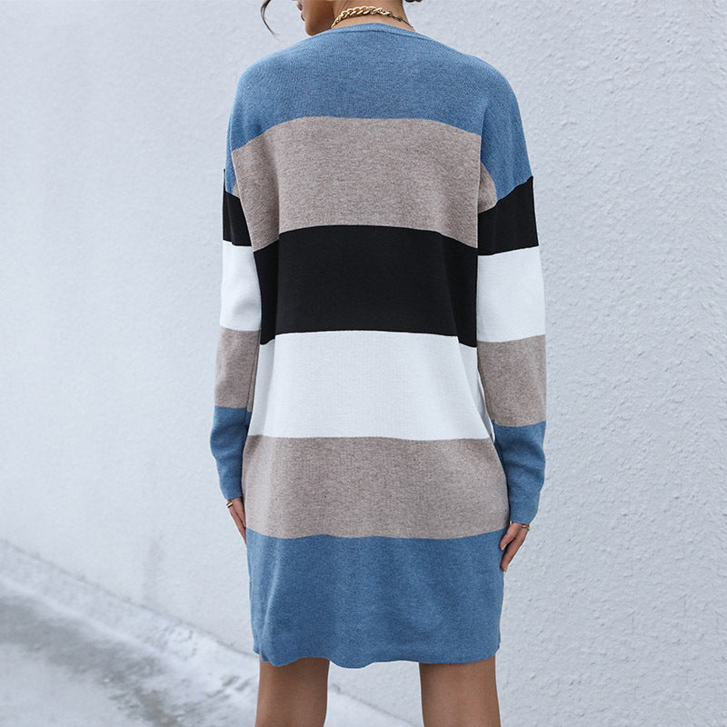 Color-Blocked Sweater Dress with Loose Fit