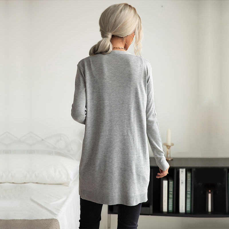 Ribbed Cardigan with Long Length and Pockets