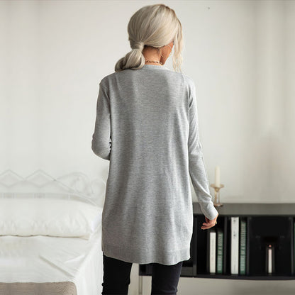 Ribbed Cardigan with Long Length and Pockets