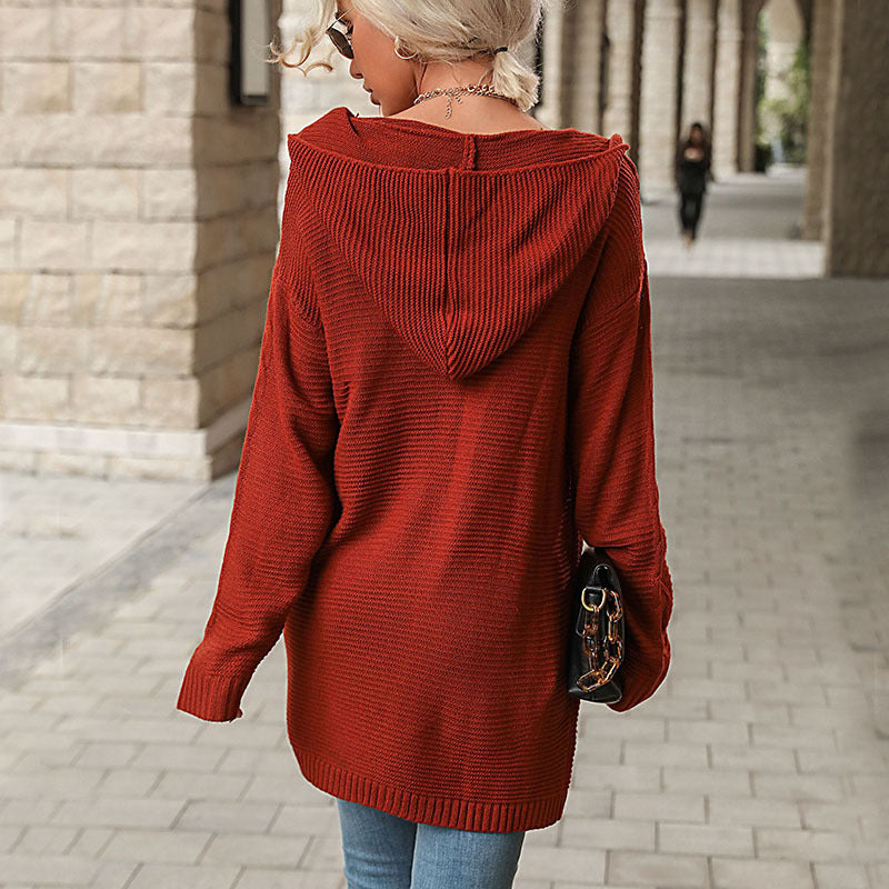 Oversized Cable-Knit Hooded Cardigan with Open Front