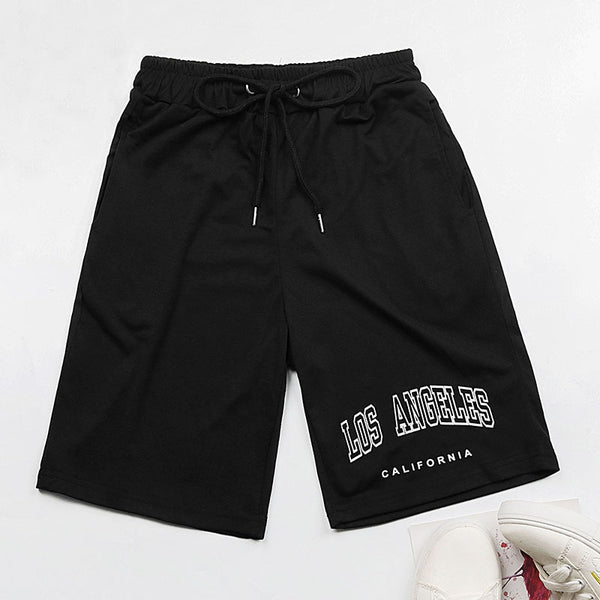 Black Printed Casual Shorts with Drawstring Waist
