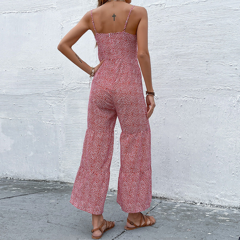 Ditsy Floral Wide-Leg Jumpsuit with Ruffle Tie-Front