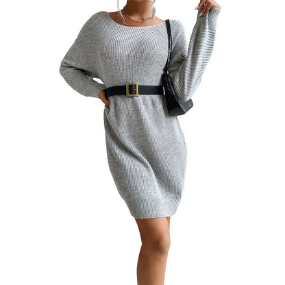 Oversized Ribbed Knit Mini Sweater Dress