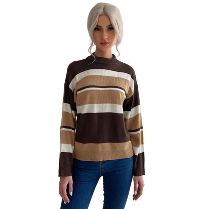 Loose Fit Striped Sweater with Mock Neck