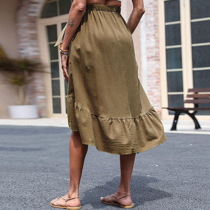 Asymmetrical Wrap Midi Skirt with Ruffled Hem