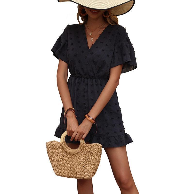 Swiss Dot V-Neck Romper with Flutter Sleeves and Ruffle Hem