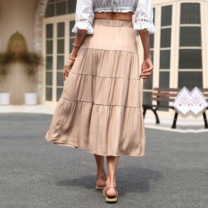 Tiered A-Line Midi Skirt with Drawstring Waist