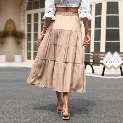 Tiered A-Line Midi Skirt with Drawstring Waist