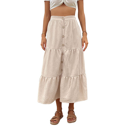 Tiered A-Line Midi Skirt with Button Front