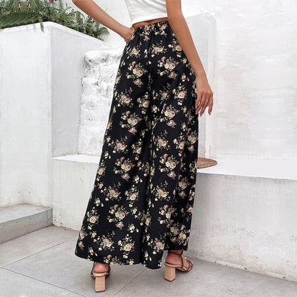 Floral Print Wide-Leg Pants with Split Hem