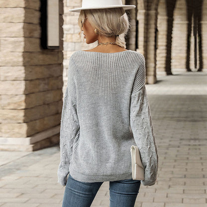 Textured V-Neck Knit Pullover with Side Slits