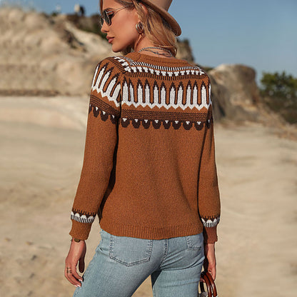 Fair Isle Knit Pullover with Loose Fit and Crewneck