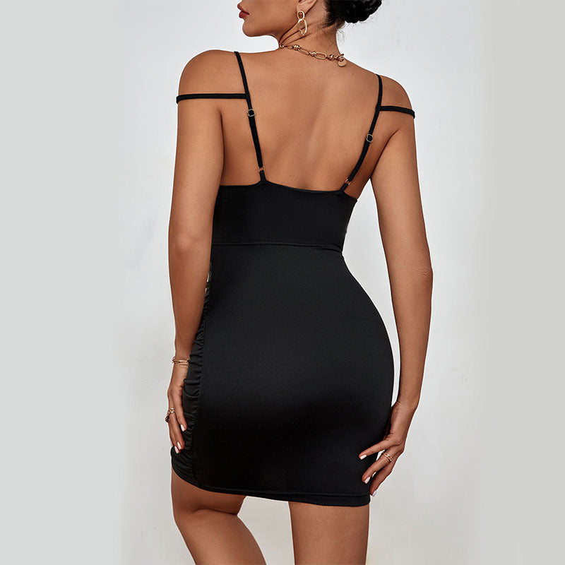Ruched Bodycon Mini Dress with Twist Front and Cut-Out