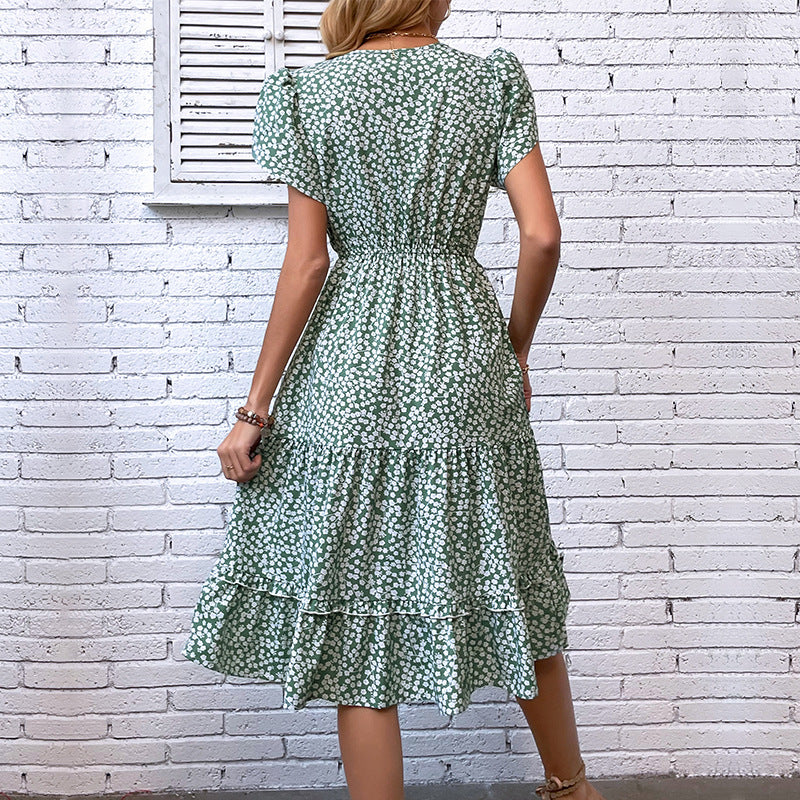 Ditsy Floral Midi Dress with Tie-Neck and Flutter Sleeves
