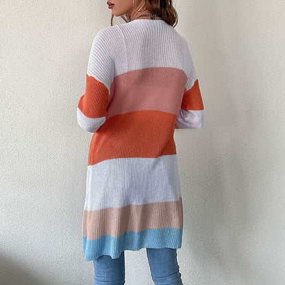 Color-Blocked Longline Cardigan with Patch Pockets