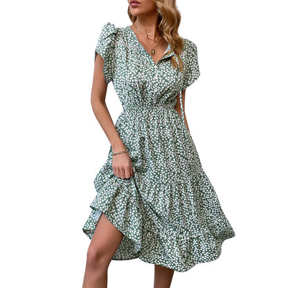 Ditsy Floral Midi Dress with Tie-Neck and Flutter Sleeves