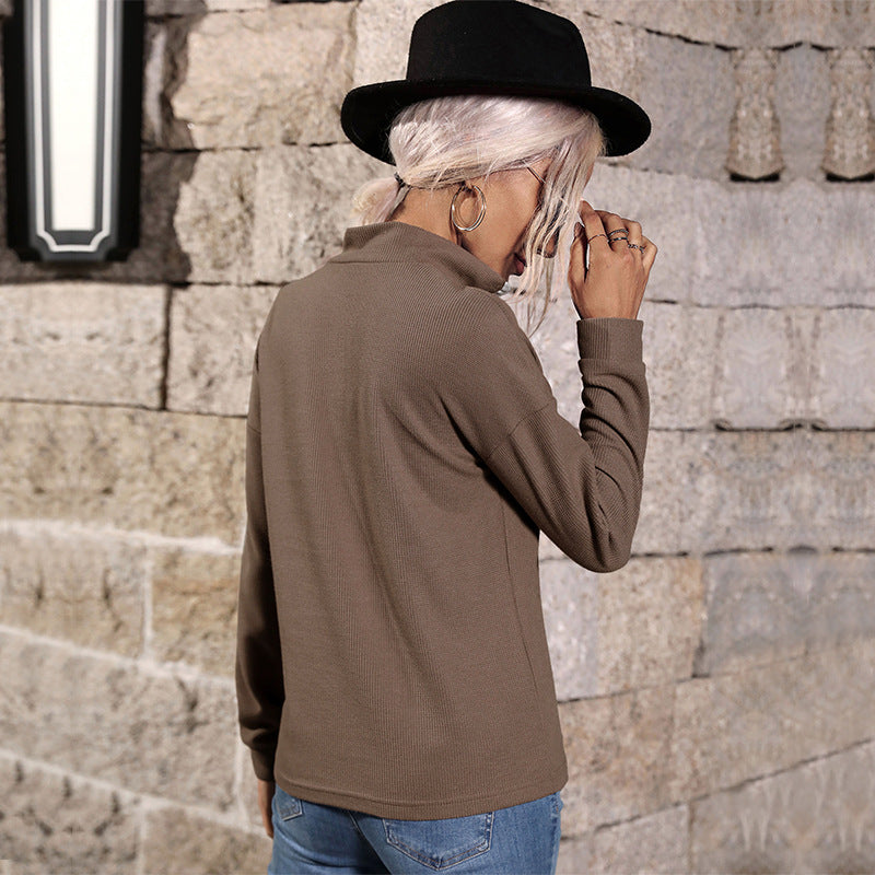 Loose Knit Pullover with Quarter-Zip and Lapel Collar
