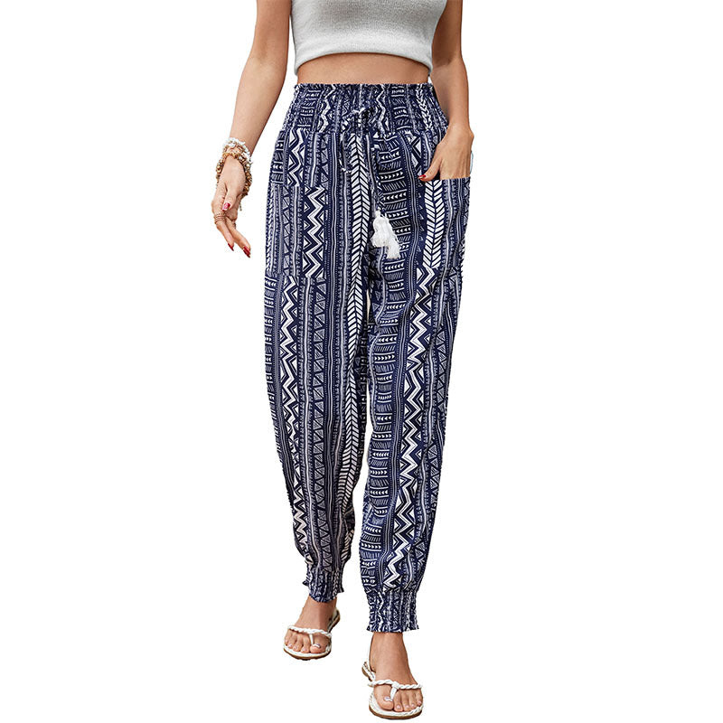 Ethnic Print Jogger Pants with Elastic Waist and Pockets