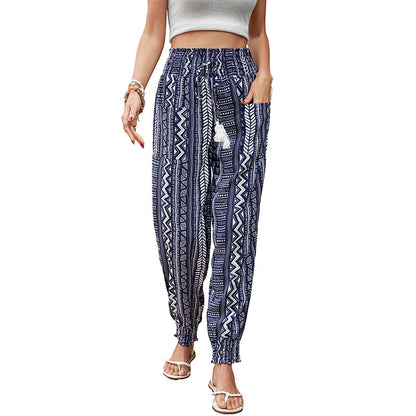 Ethnic Print Jogger Pants with Elastic Waist and Pockets