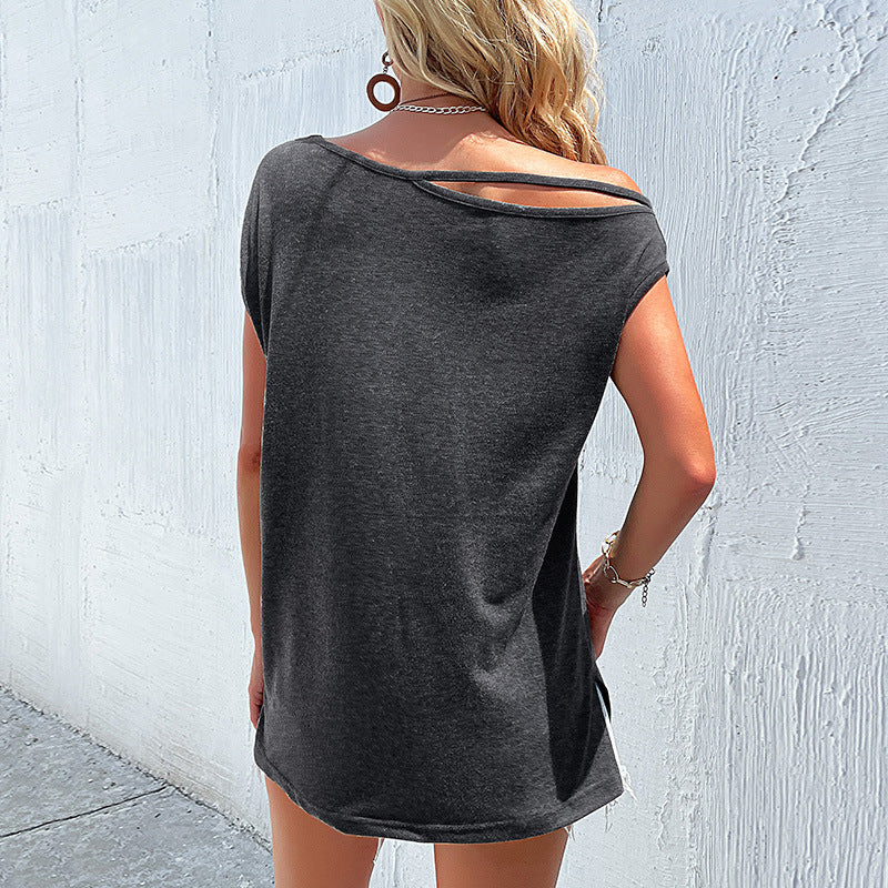 Loose Asymmetrical T-Shirt with One-Shoulder Cutout