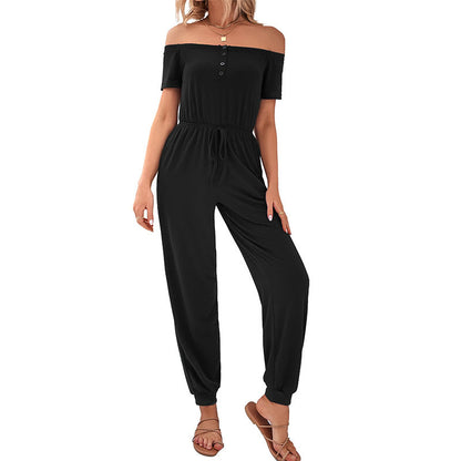Off-Shoulder Jumpsuit with Drawstring Waist and Jogger Legs