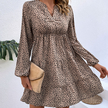 Leopard Print Dress with V-Neck and Tiered Skirt