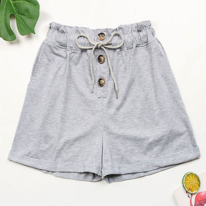 Paperbag Waist Shorts with Drawstring and Buttons