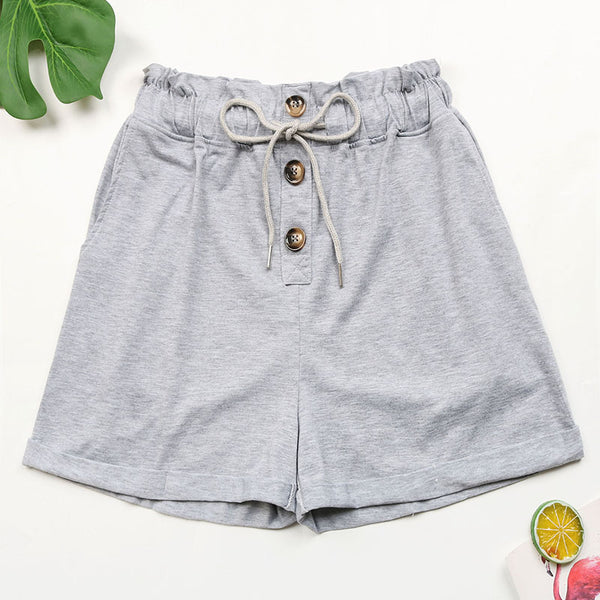 Paperbag Waist Shorts with Drawstring and Buttons