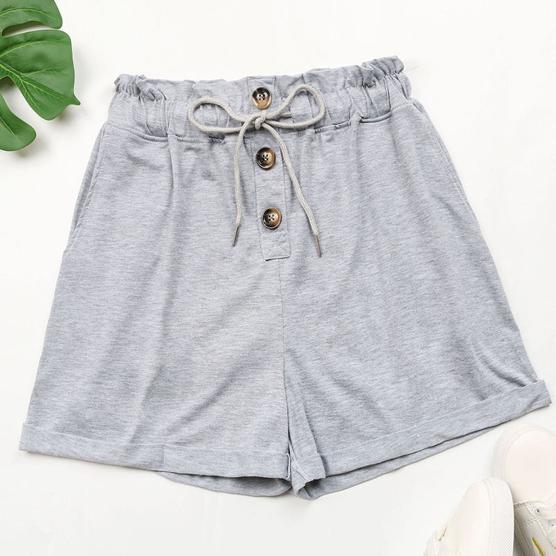 Paperbag Waist Shorts with Drawstring and Buttons