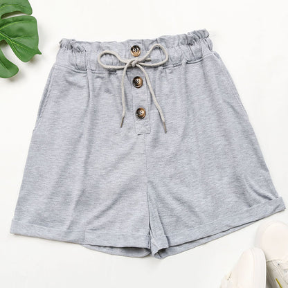 Paperbag Waist Shorts with Drawstring and Buttons