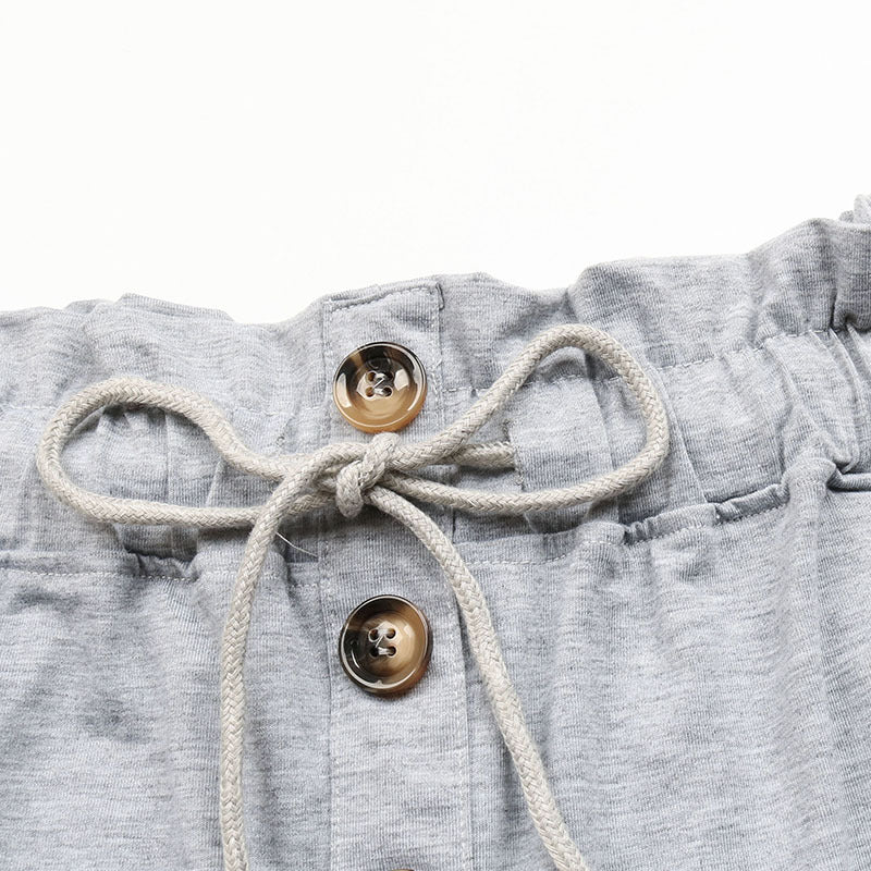 Paperbag Waist Shorts with Drawstring and Buttons