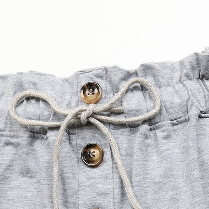 Paperbag Waist Shorts with Drawstring and Buttons
