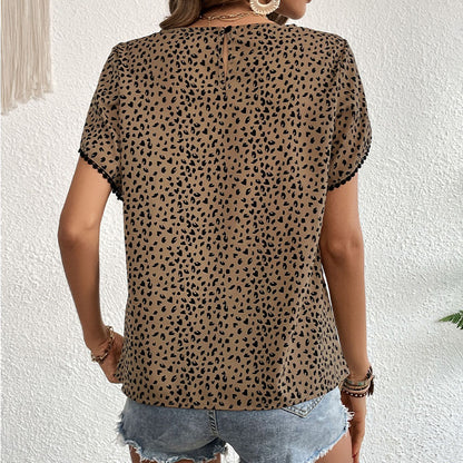 Leopard Print Pullover Top with Trimmed Flutter Sleeves