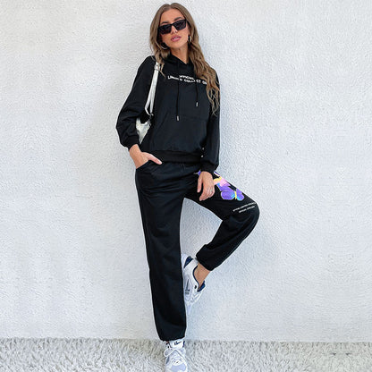 Butterfly Print Two-Piece Tracksuit with Hooded Sweatshirt
