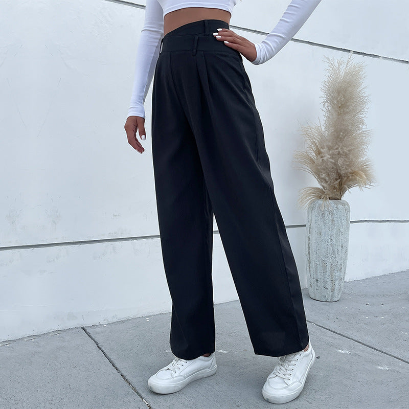 Wide-Leg Pleated Trousers with Overlap Waist