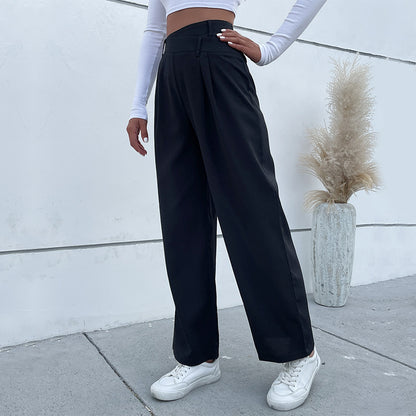 Wide-Leg Pleated Trousers with Overlap Waist