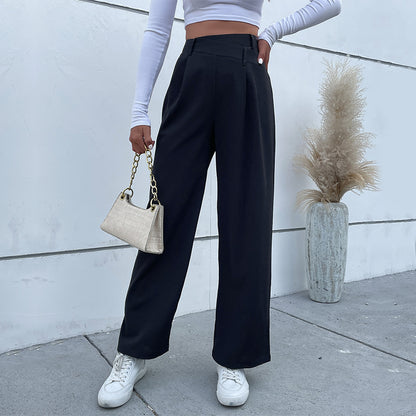 Wide-Leg Pleated Trousers with Overlap Waist